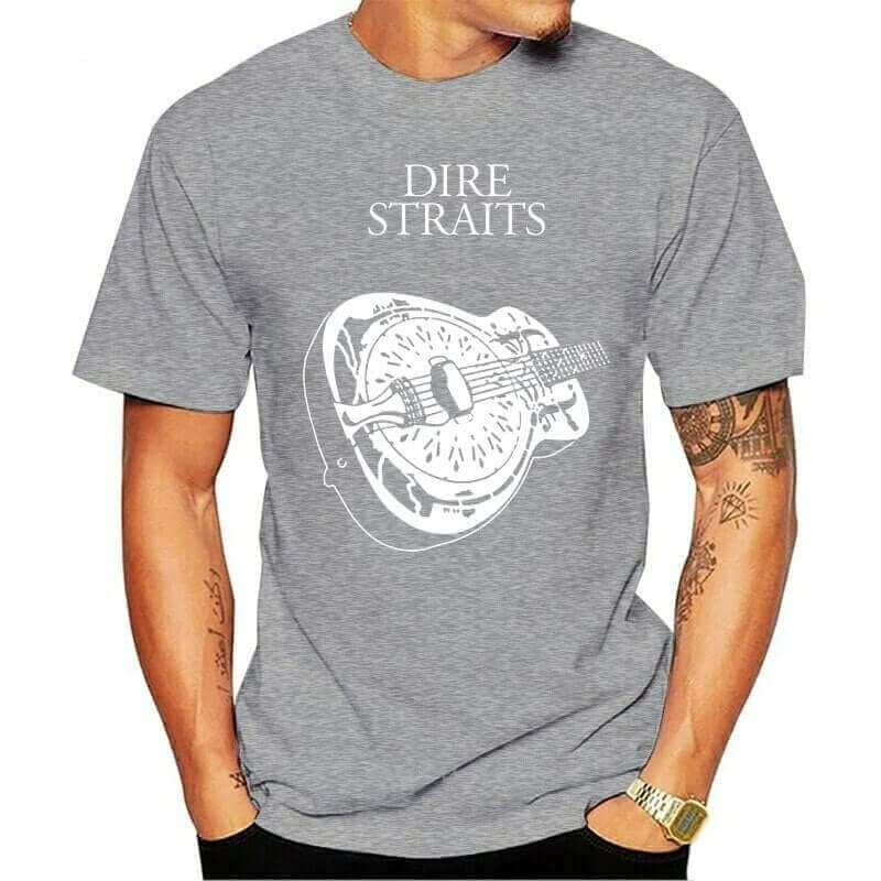 Hsuail Dire Straits Band Guitar Logo T-Shirt grey guitarmetrics