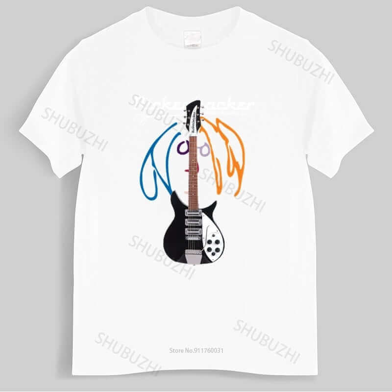 John Lennon Rickenbacker print Guitar T-Shirt white guitarmetrics