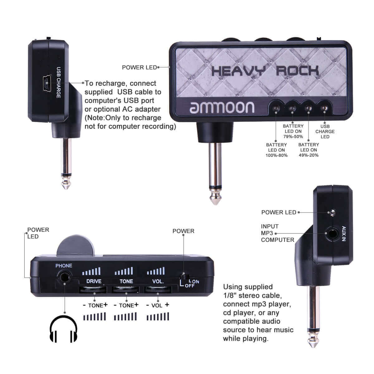 Portable Electric Guitar Amplifier/Mini Headphone guitarmetrics