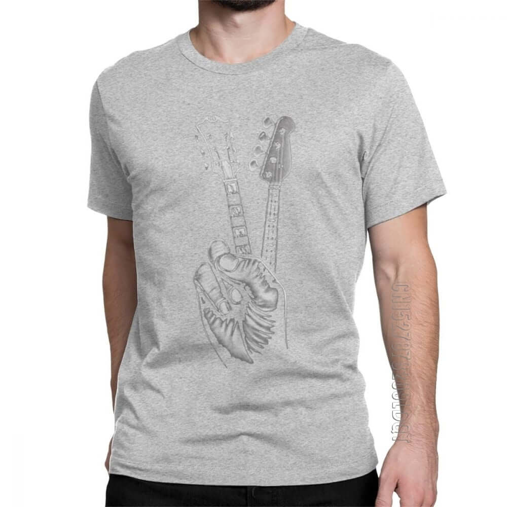 Hipster Bass and Electric guitar victory T Shirt Print Gray guitarmetrics
