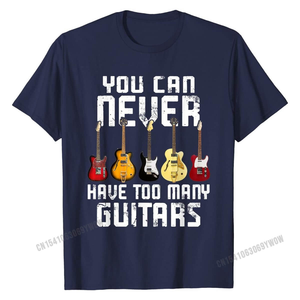 You Can Never Have Too Many Guitars print T-Shirt Navy guitarmetrics