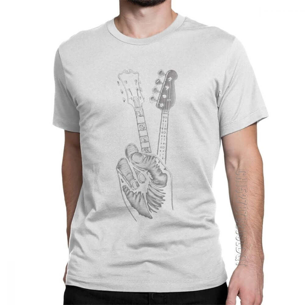 Hipster Bass and Electric guitar victory T Shirt Print White guitarmetrics