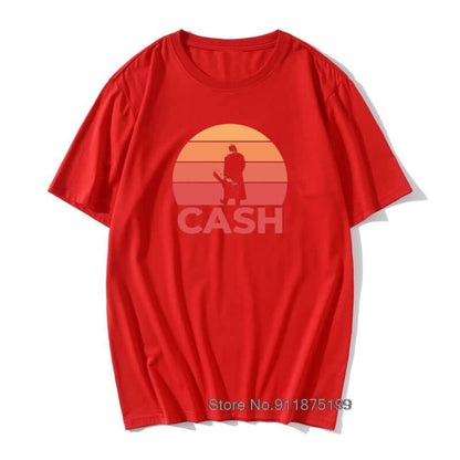 Johnny Cash Guitar Sunset print T Shirt Red guitarmetrics