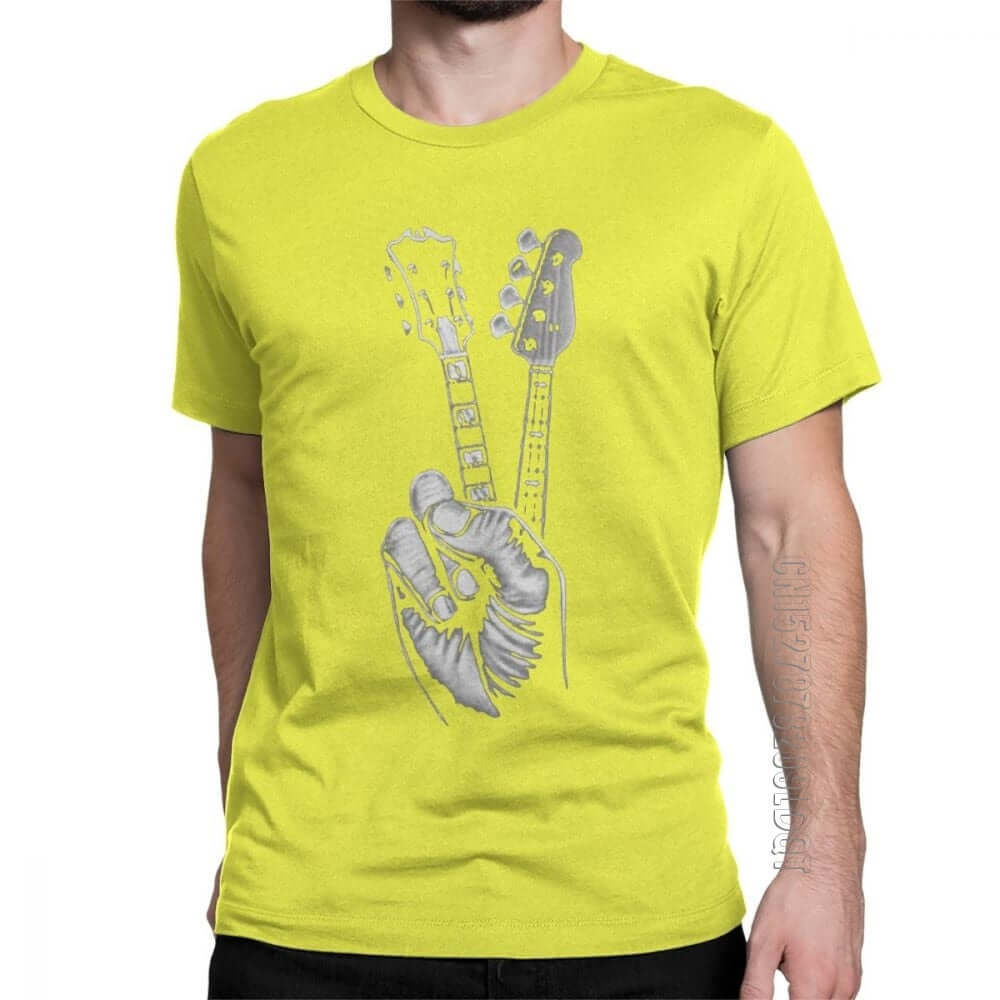 Hipster Bass and Electric guitar victory T Shirt Print Yellow guitarmetrics