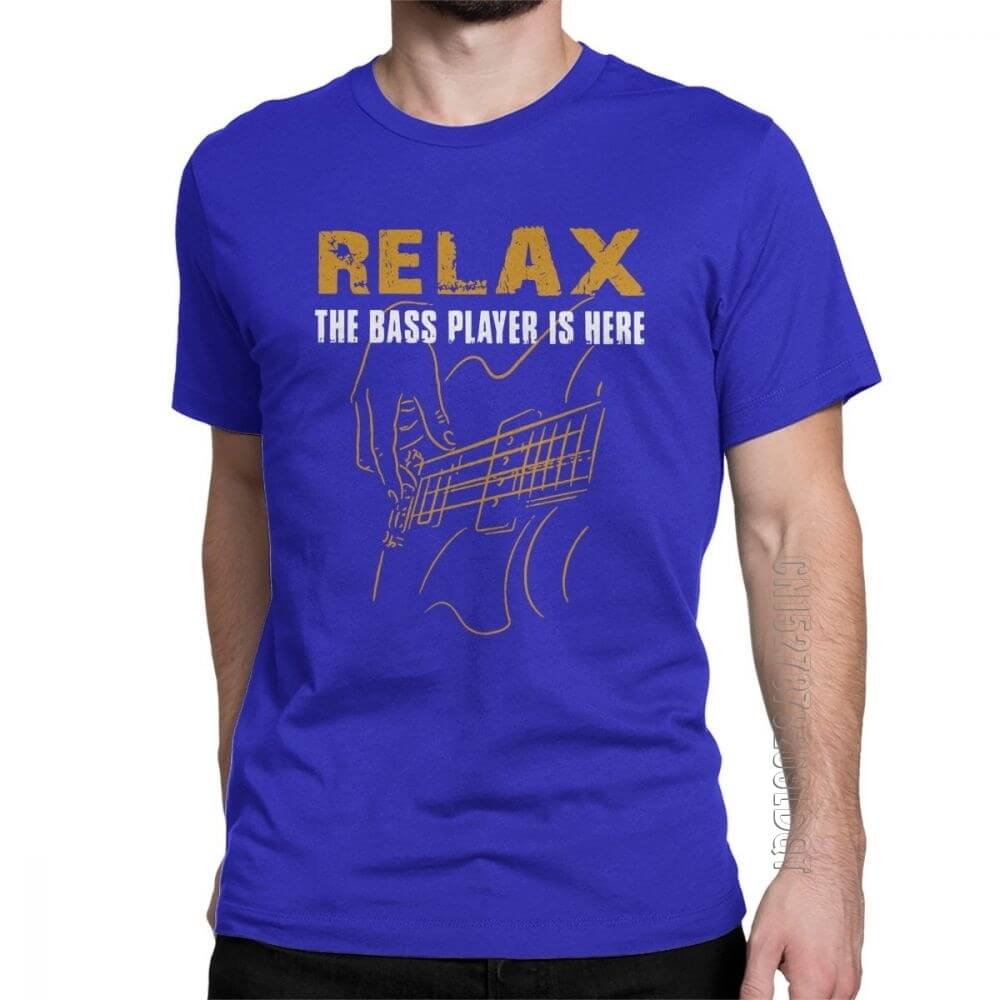 Relax The Bass Player print Tshirt Blue guitarmetrics