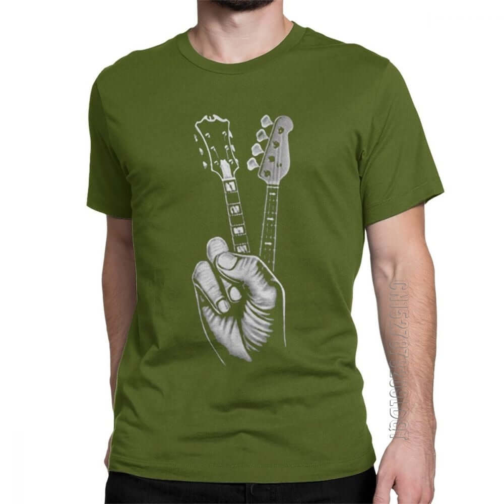 Hipster Bass and Electric guitar victory T Shirt Print Army Green guitarmetrics