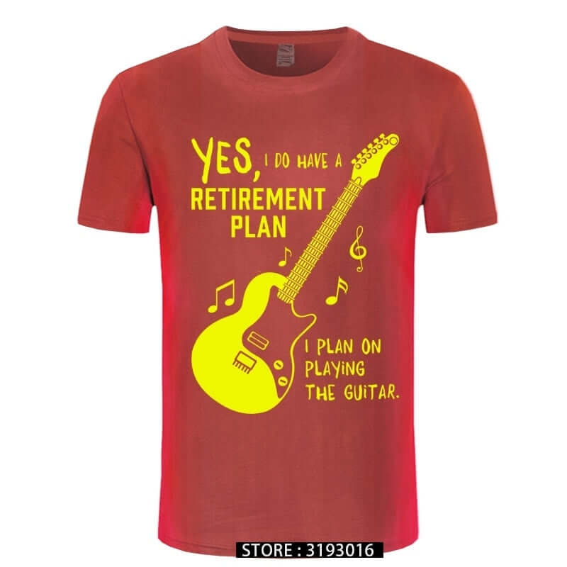 I Plan on Playing The Guitar Funny Music T-Shirt red yellow guitarmetrics