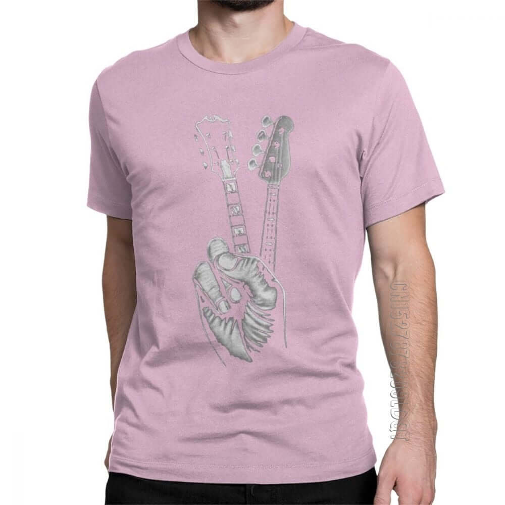 Hipster Bass and Electric guitar victory T Shirt Print Pink guitarmetrics