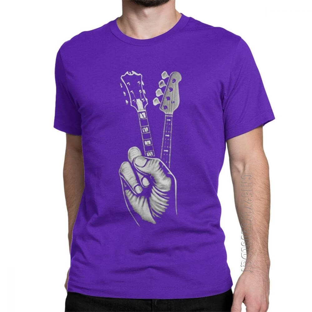 Hipster Bass and Electric guitar victory T Shirt Print purple guitarmetrics