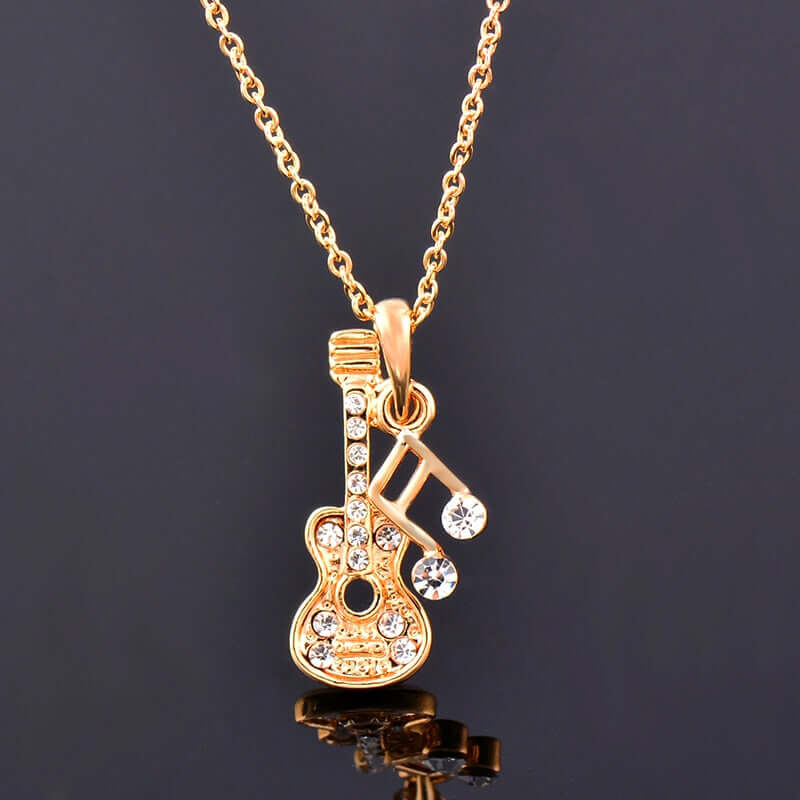 SINLEERY Musical Note Guitar Pendant Necklace For Women yellow gold plated guitarmetrics