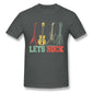 Lets Rock Rock N Roll Retro Guitar Tshirt Dark Grey guitarmetrics