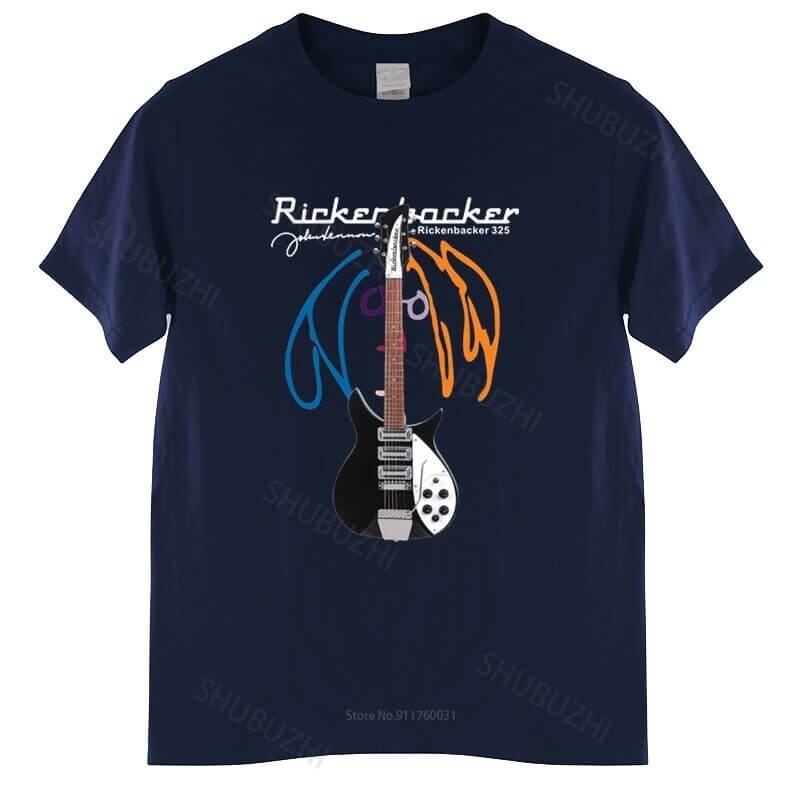 John Lennon Rickenbacker print Guitar T-Shirt navy blue guitarmetrics