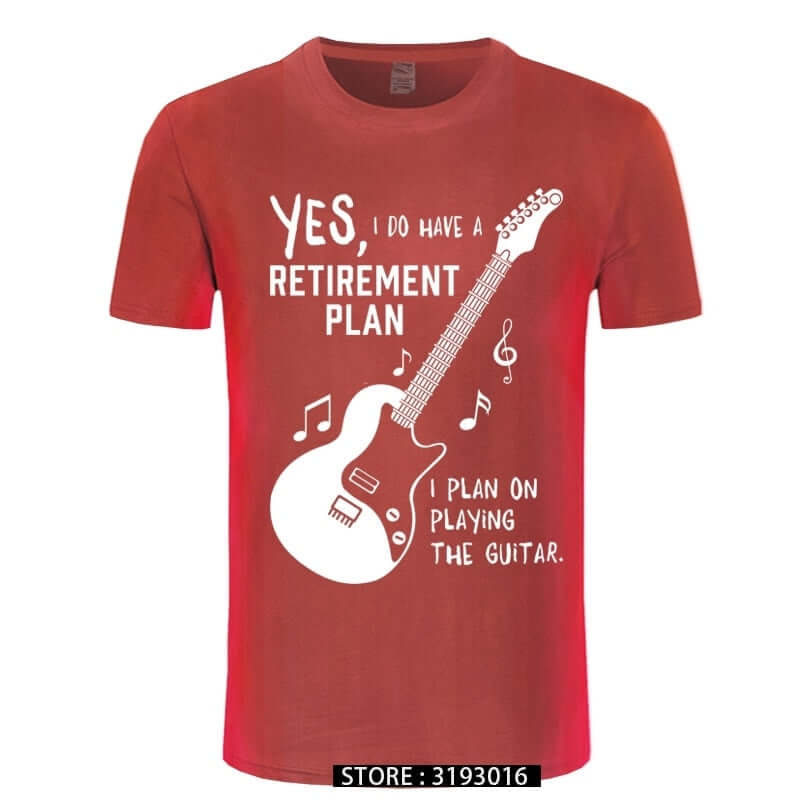 I Plan on Playing The Guitar Funny Music T-Shirt red white guitarmetrics