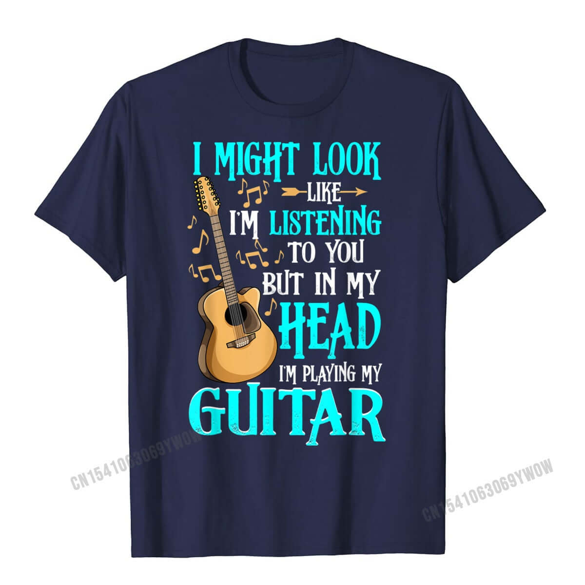 Unique and funny guitar print t-shirt Navy Blue guitarmetrics