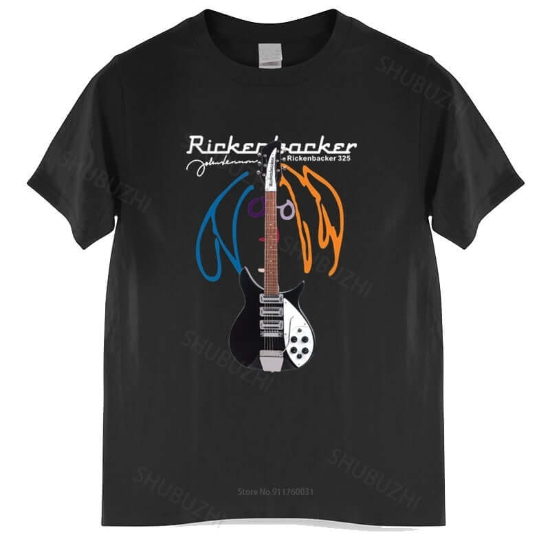 John Lennon Rickenbacker print Guitar T-Shirt black guitarmetrics