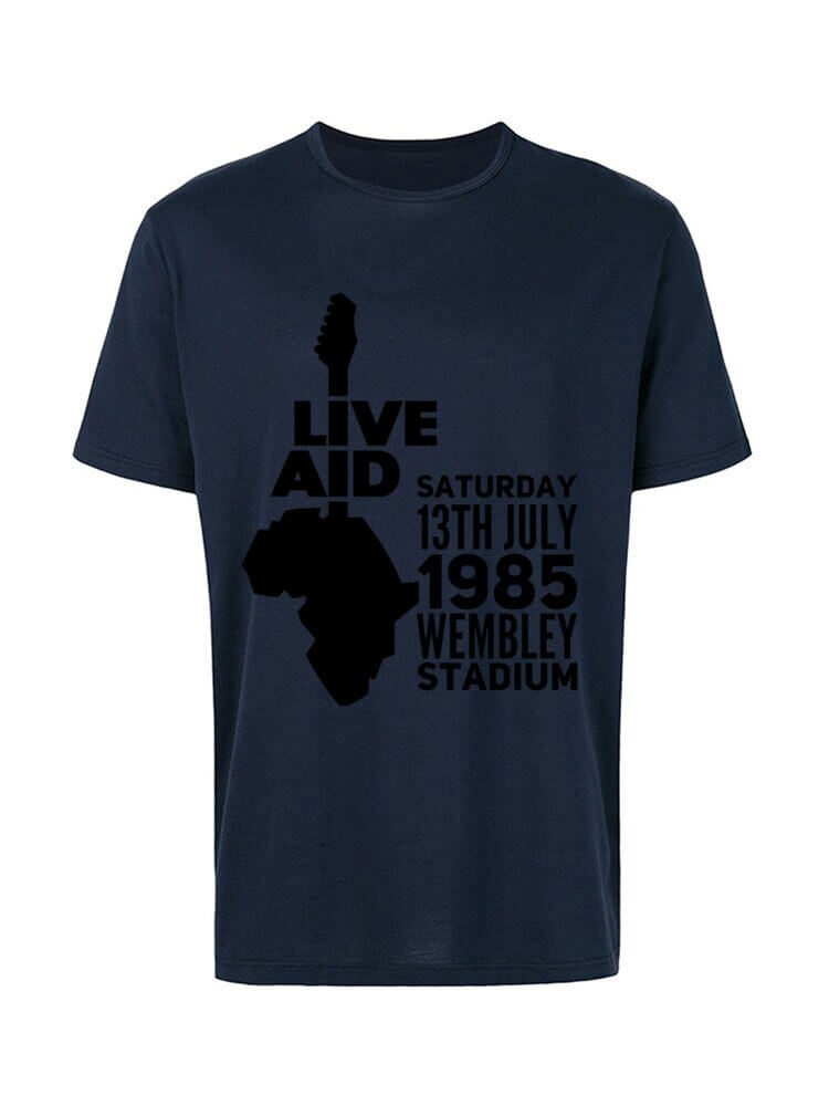 Live Aid Rock Music guitar print T-shirt Navy Blue guitarmetrics