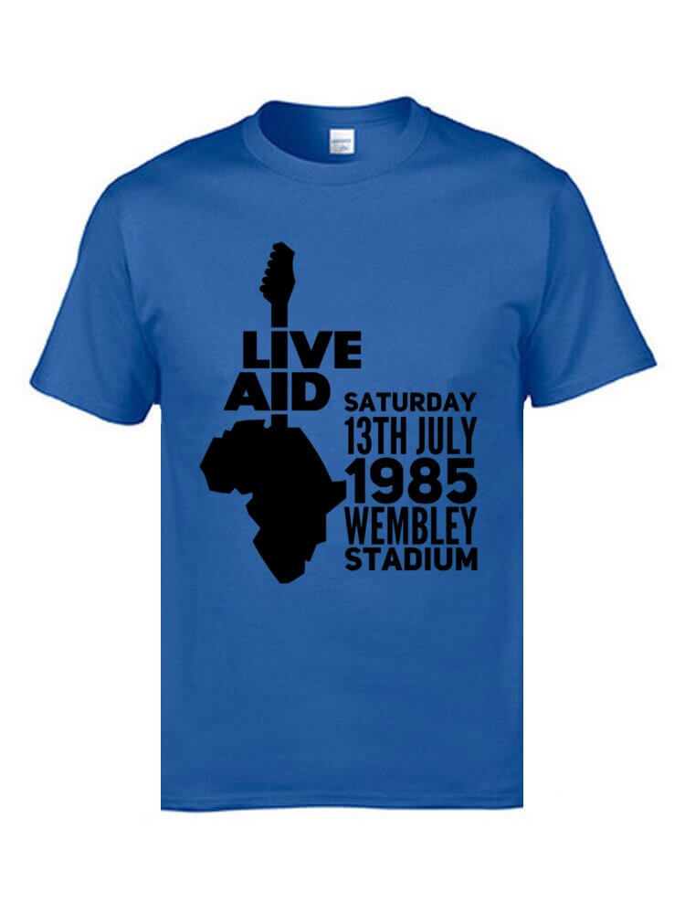 Live Aid Rock Music guitar print T-shirt Blue guitarmetrics