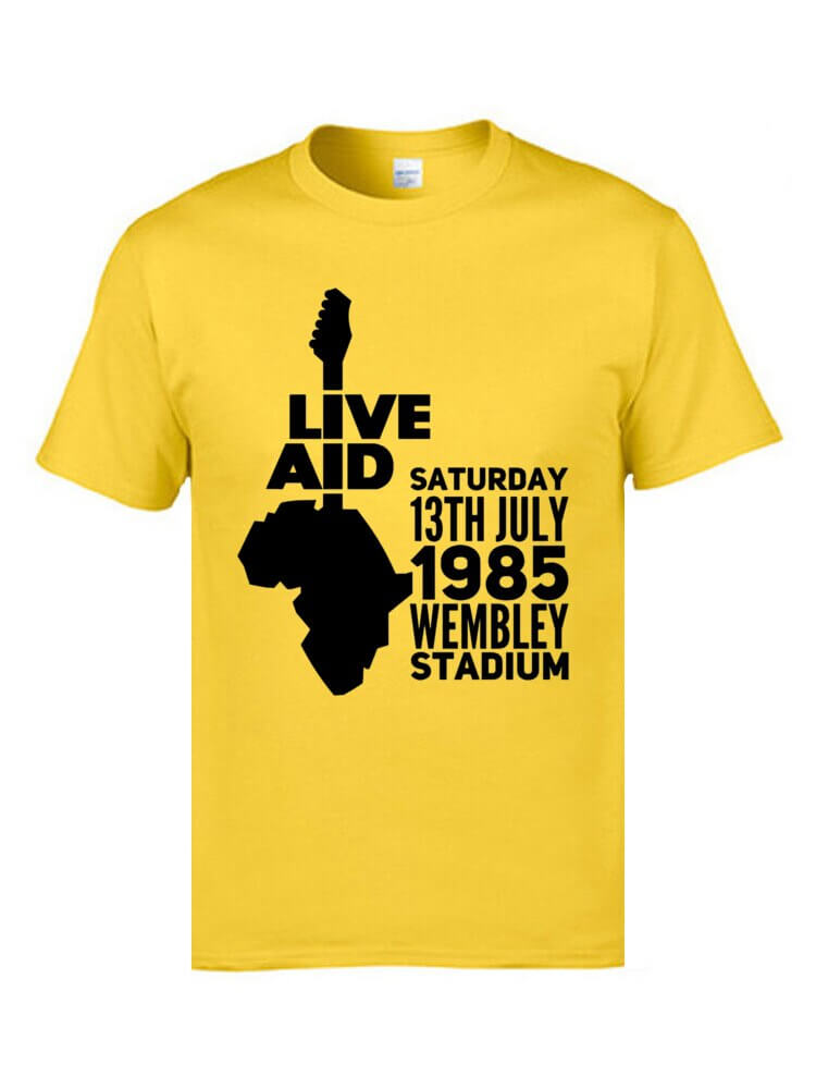 Live Aid Rock Music guitar print T-shirt Gold guitarmetrics