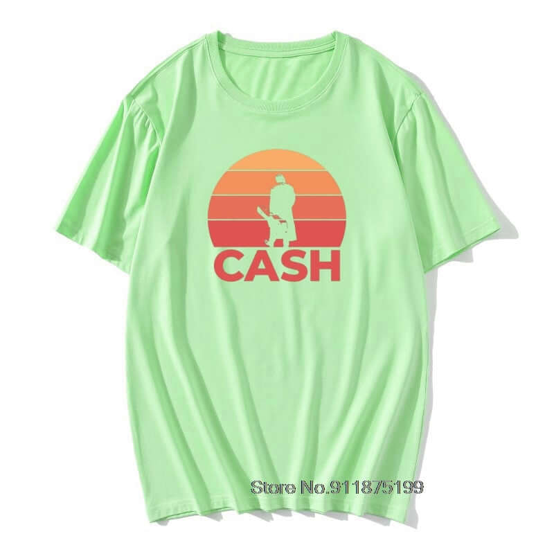 Johnny Cash Guitar Sunset print T Shirt Light Green guitarmetrics