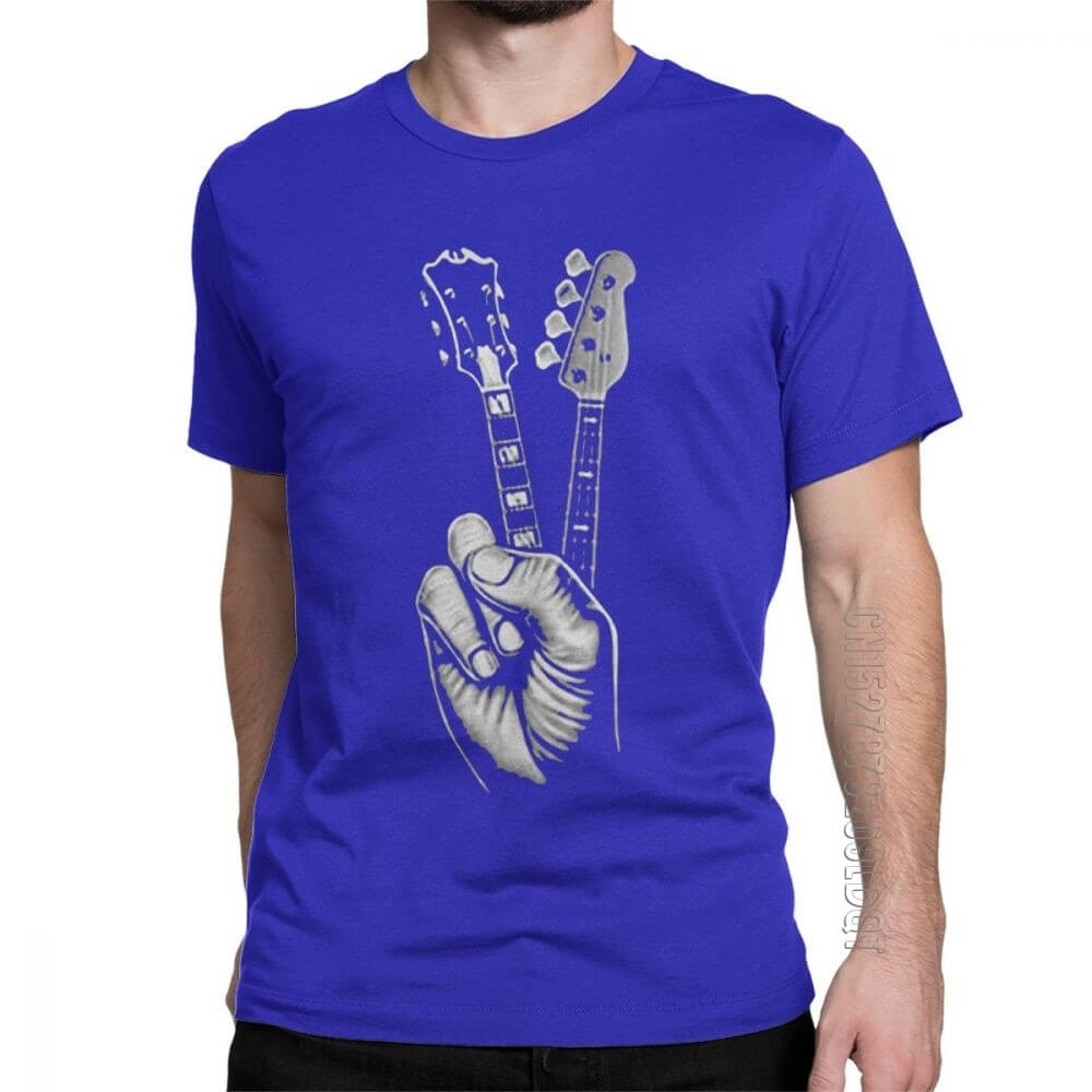 Hipster Bass and Electric guitar victory T Shirt Print Blue guitarmetrics