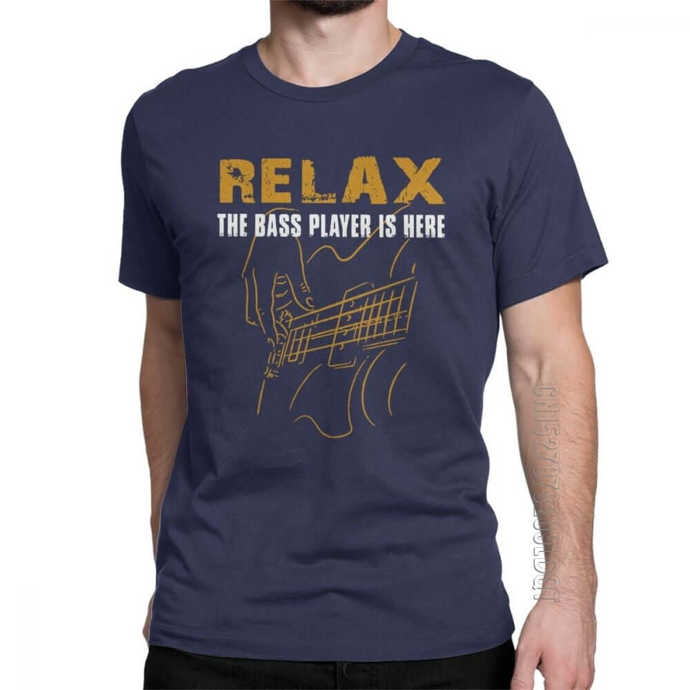 Relax The Bass Player print Tshirt Navy Blue guitarmetrics
