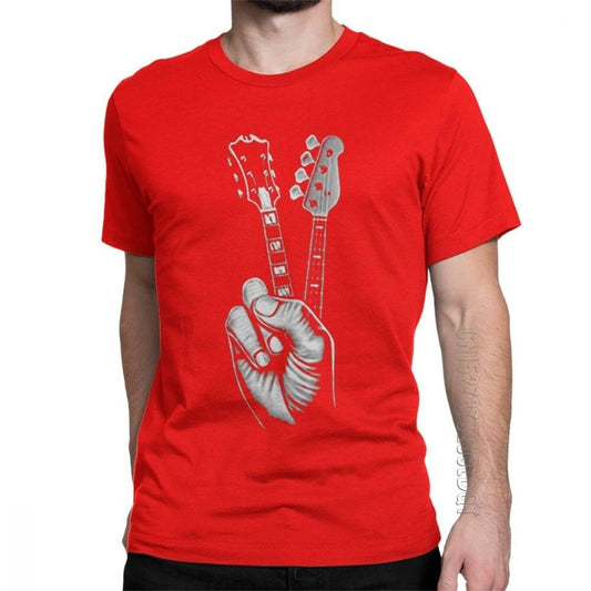 Hipster Bass and Electric guitar victory T Shirt Print Red guitarmetrics
