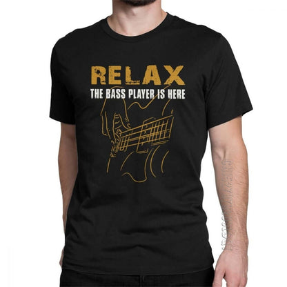 Relax The Bass Player print Tshirt Black guitarmetrics