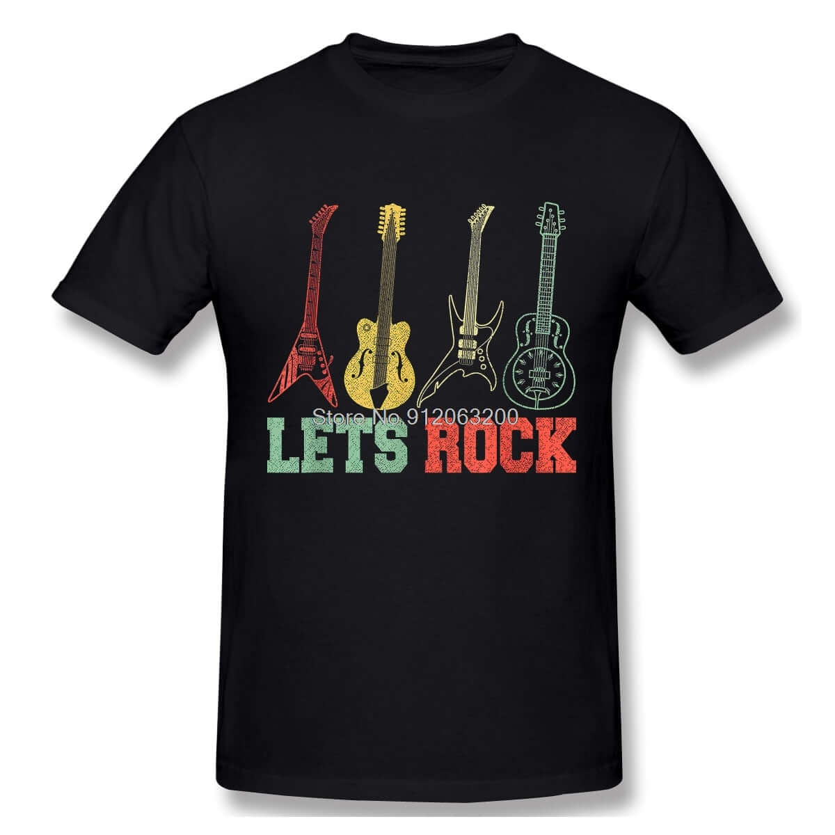 Lets Rock Rock N Roll Retro Guitar Tshirt Black guitarmetrics