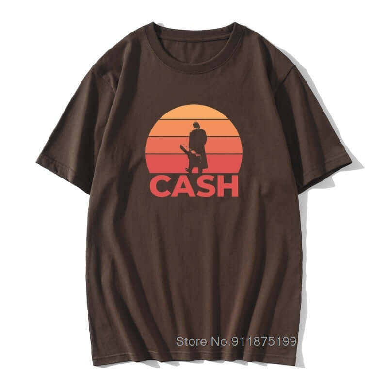 Johnny Cash Guitar Sunset print T Shirt Chocolate guitarmetrics