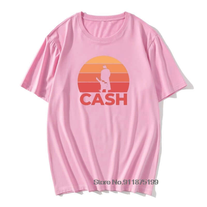 Johnny Cash Guitar Sunset print T Shirt Pink guitarmetrics