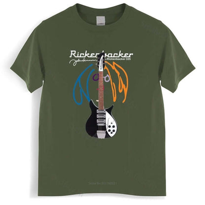 John Lennon Rickenbacker print Guitar T-Shirt armygreen guitarmetrics