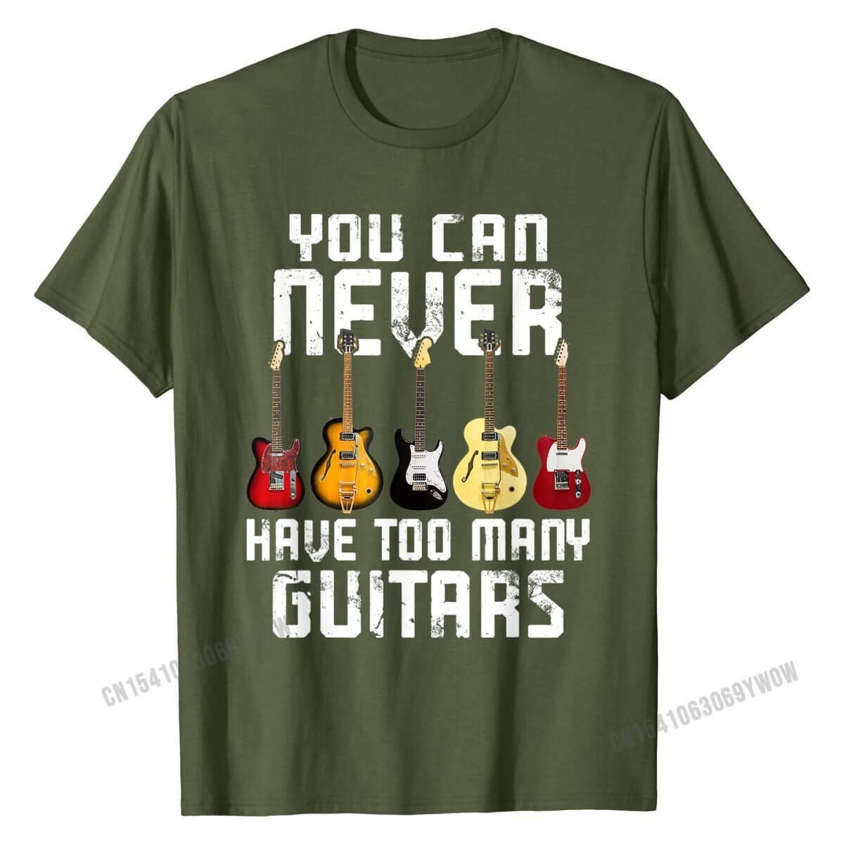 You Can Never Have Too Many Guitars print T-Shirt Olive guitarmetrics