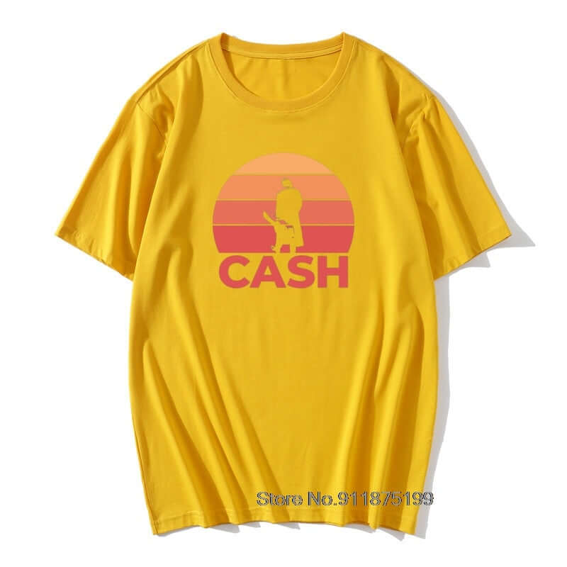 Johnny Cash Guitar Sunset print T Shirt Yellow guitarmetrics