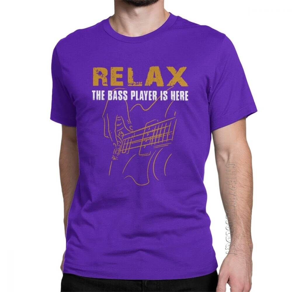 Relax The Bass Player print Tshirt purple guitarmetrics