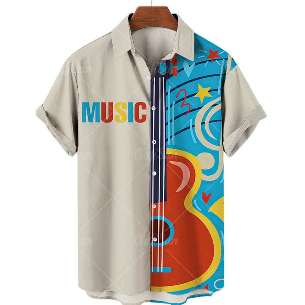 Guitar themed summer Men's Shirts ZM-2709 FREE SHIPPING WORLDWIDE guitarmetrics