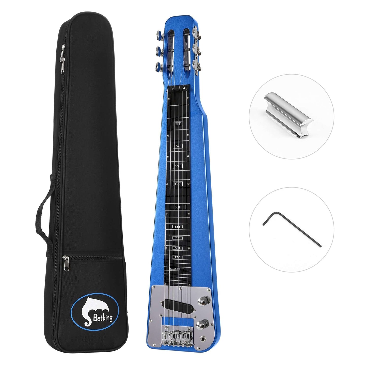 Batking Slotted Head Stock Electric Lap Steel Slide Guitar blue w bag w slide guitarmetrics