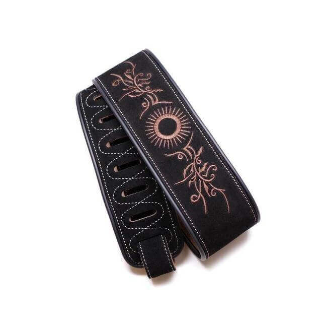 Custom leather guitar strap Sun flower guitarmetrics
