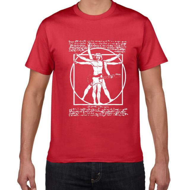 Da Vinci Vitruvian Man guitar t shirt W554MT red guitarmetrics