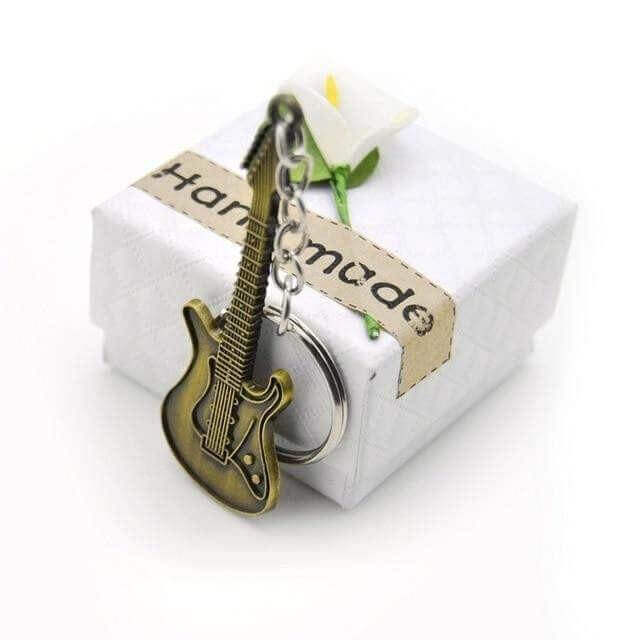 Electric guitar design keychain Retro Gold guitarmetrics