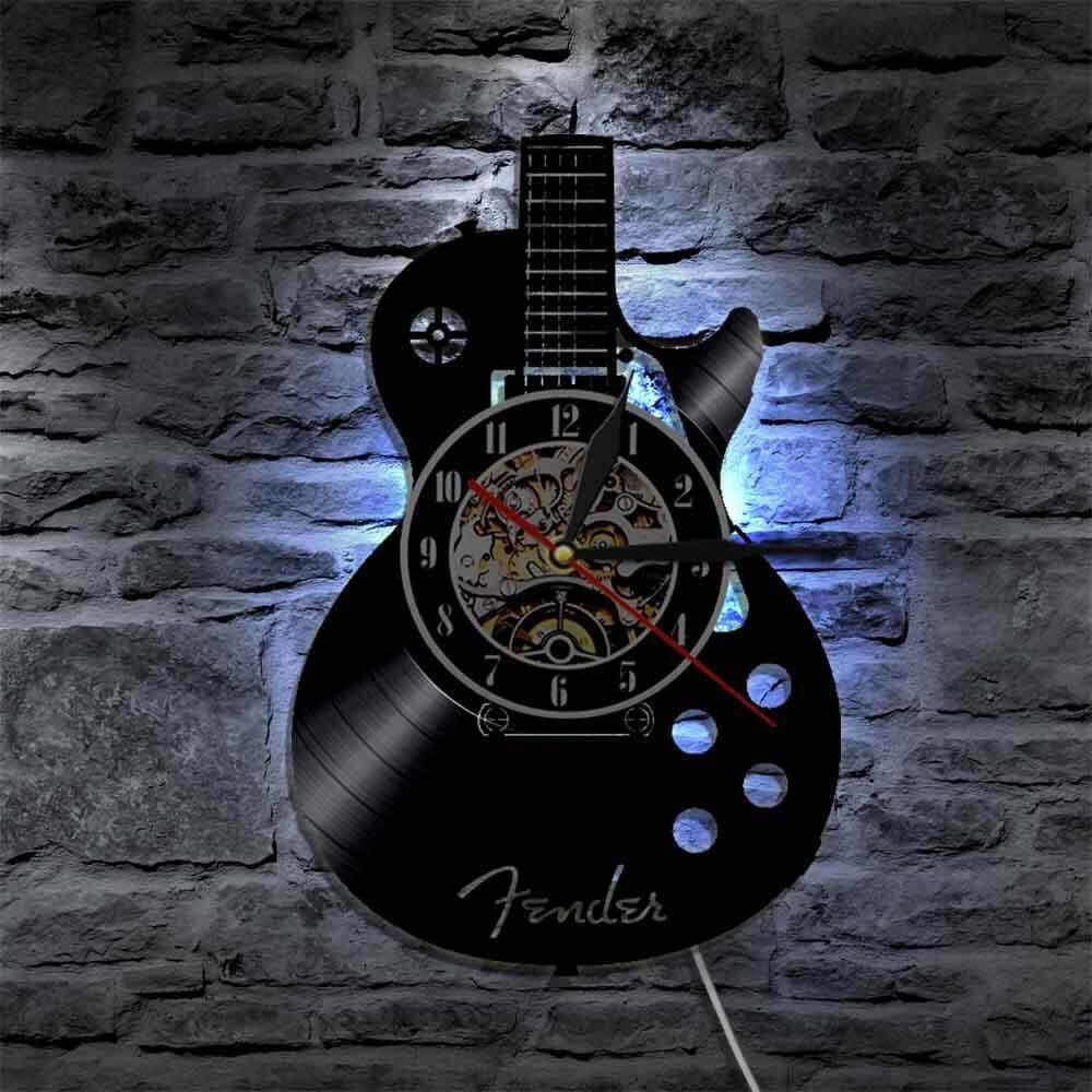 Guitar wall clock (Vinyl record material) With LED guitarmetrics